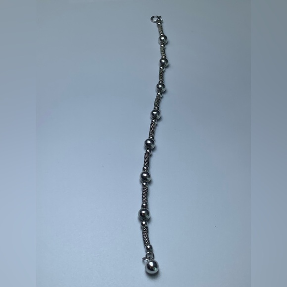 Vintage Sterling Silver Bead & Wire Tube Bracelet w/Bead Accent Charm - 7-3/4” - Picture 11 of 15